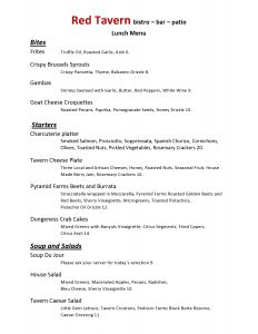 Thursday And Friday Lunch Menu Red Tavern